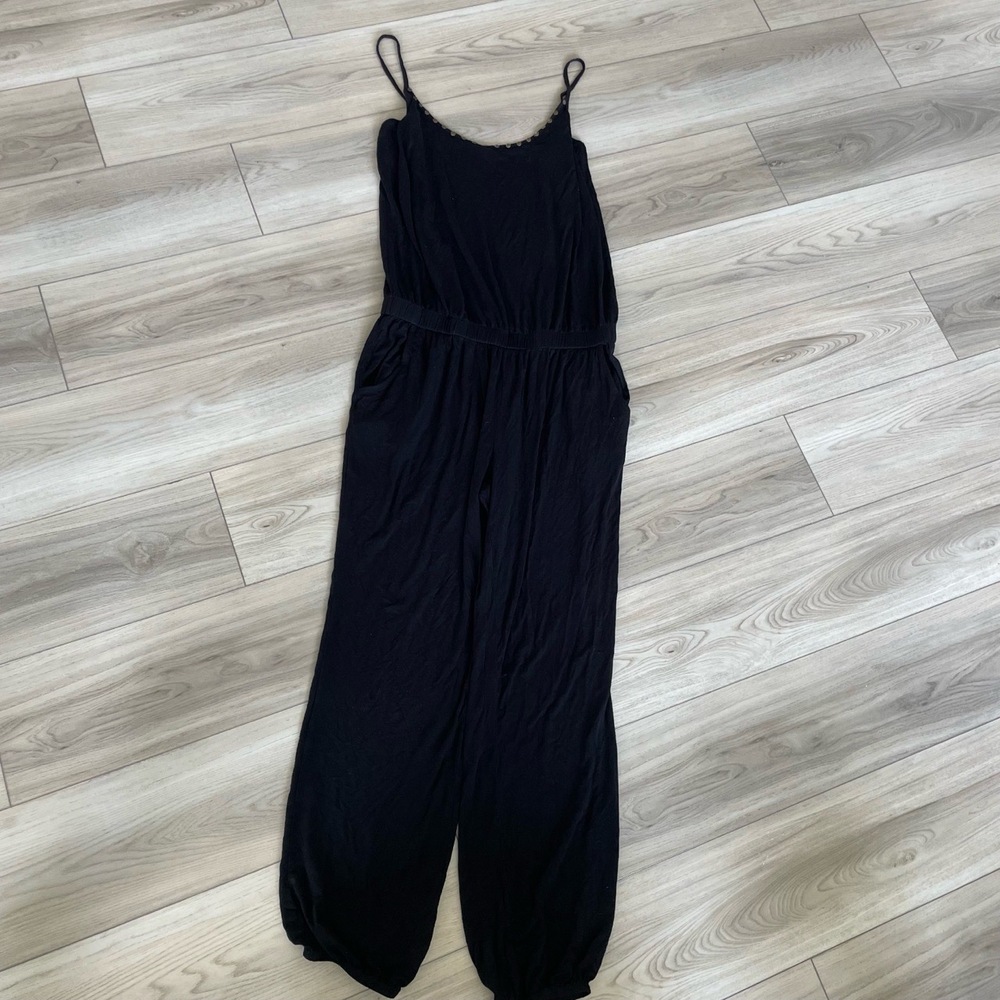 Lascana For Venus Black Spaghetti Straps‎ Jogger Beach Jumpsuit Size Medium